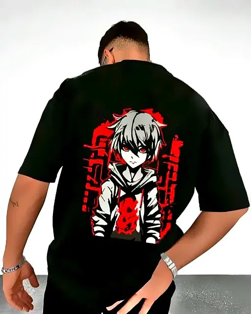 Black and Red Anime Oversize T-shirt
