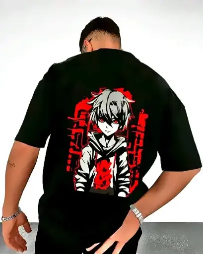 Black and Red Anime Oversize T-shirt